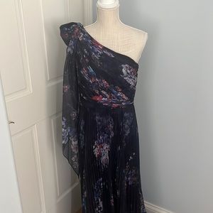 Navy blue and floral formal gown